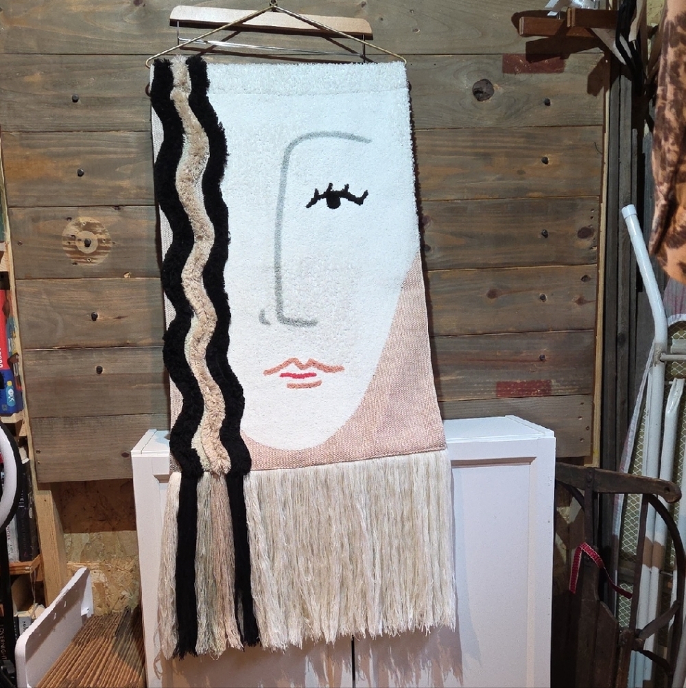 Pottery Barn Teen Abstract Face Wall Hanging - Black, White, Pink